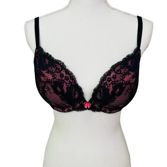 Victoria's Secret Black Pink Lace Dream Angels Lined Demi 34D - Picture 1 of 9